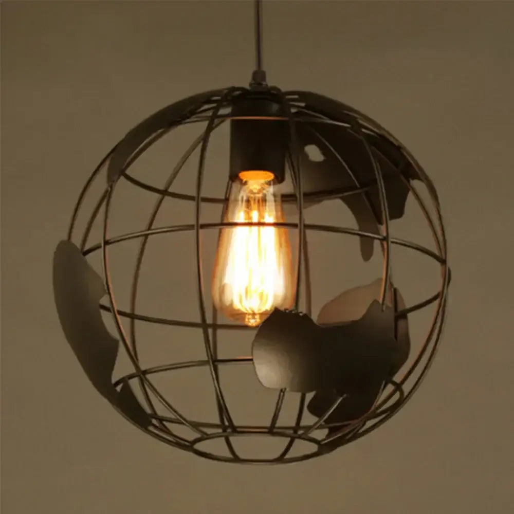 Industrial black metal world map pendant light for dining room