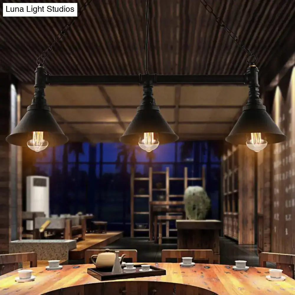 DecorBites™ Antique Style 3-Head Metallic Island Pendant Lamp with Cone Shade - Kitchen Light Fixture
