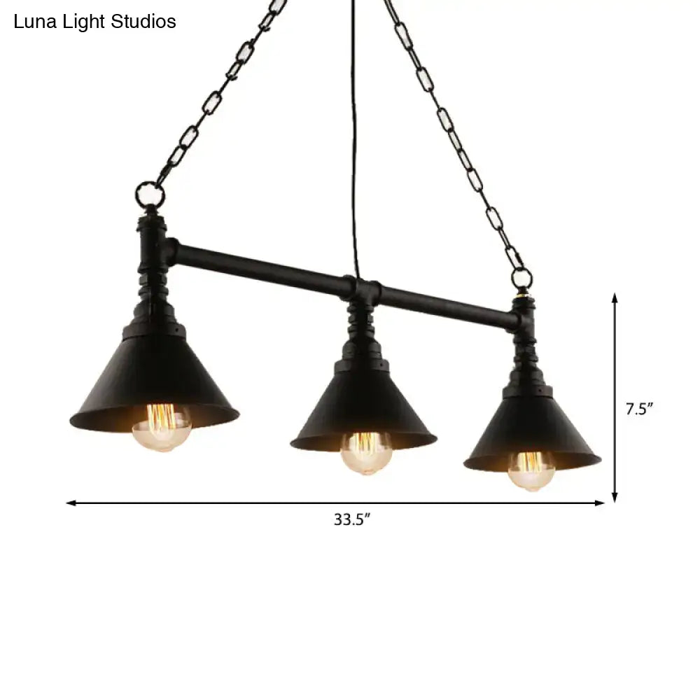 DecorBites™ Antique Style 3-Head Metallic Island Pendant Lamp with Cone Shade - Kitchen Light Fixture