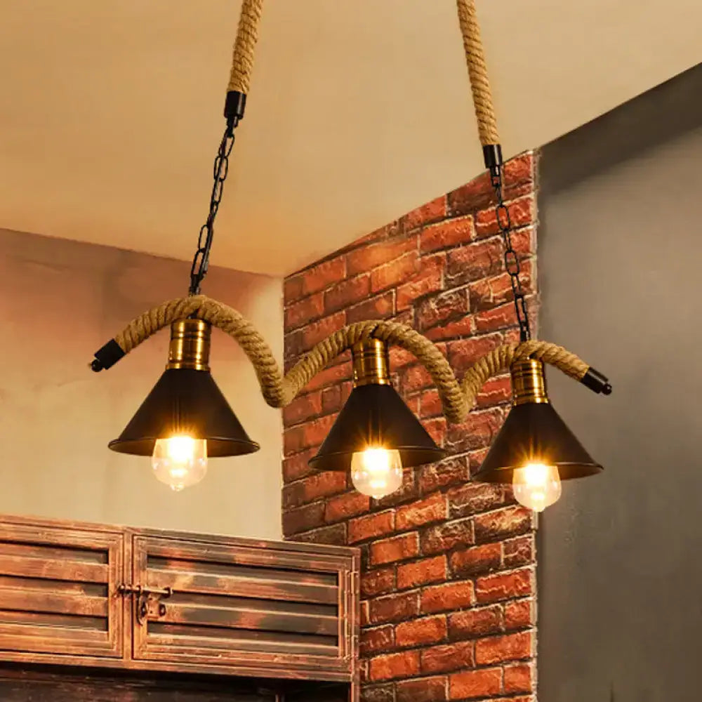 DecorBites™ Modern Geometric Metallic Island Pendant Lamp with Jute Rope Cord for Dining Room
