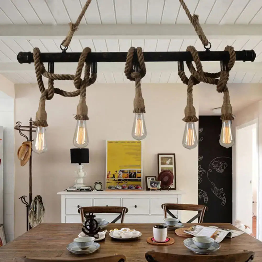 DecorBites™ Industrial Metal Beige Chandelier Lighting Fixture for Linear Restaurant Island