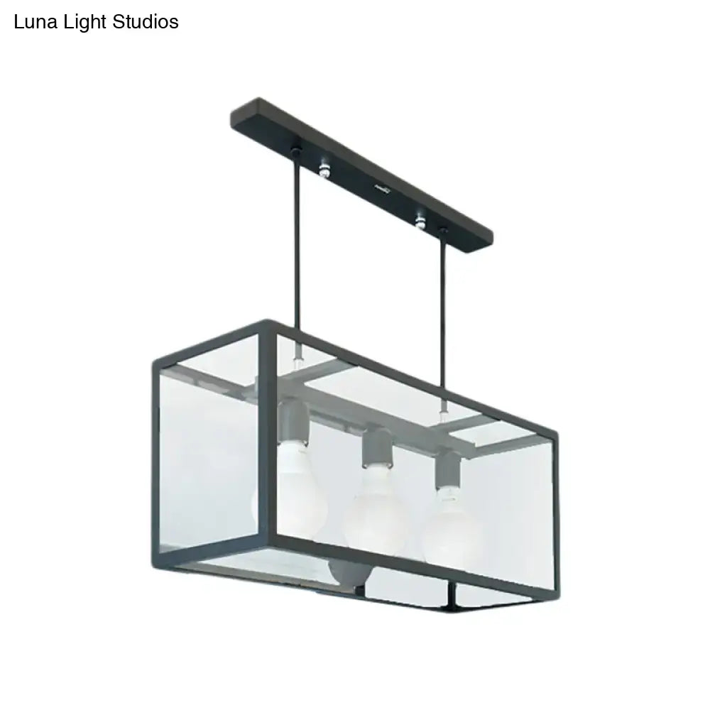 DecorBites™ Clear Glass Hanging Pendant Industrial Kitchen Island Light - 3-Light Rectangle Design in White
