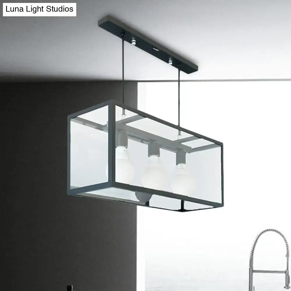 DecorBites™ Clear Glass Hanging Pendant Industrial Kitchen Island Light - 3-Light Rectangle Design in White