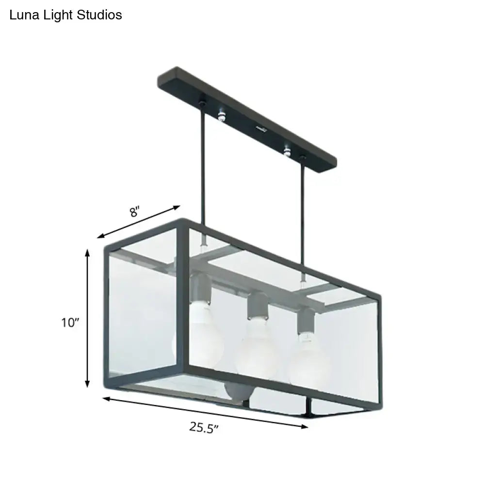 DecorBites™ Clear Glass Hanging Pendant Industrial Kitchen Island Light - 3-Light Rectangle Design in White
