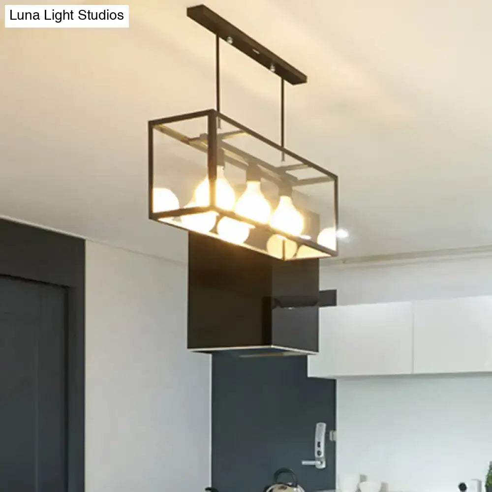 DecorBites™ Clear Glass Hanging Pendant Industrial Kitchen Island Light - 3-Light Rectangle Design in White