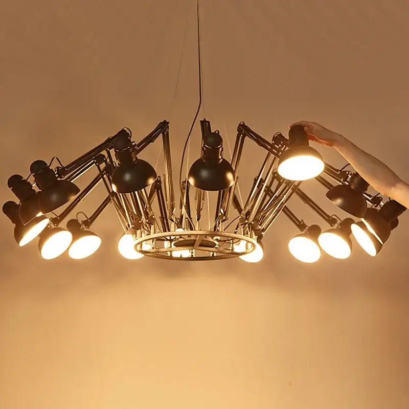Industrial black spider iron chandelier living room pendant light