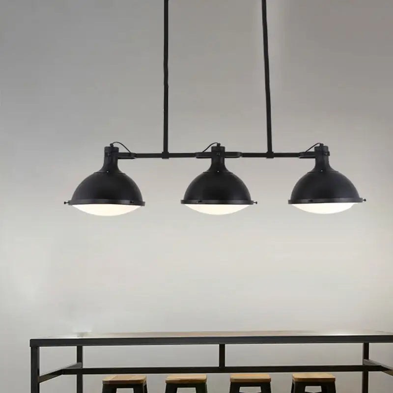 DecorBites™ Symmetrical Island Pendant Light - Loft Style Metal Ceiling Lamp with Dome Shade - 3 Lights - Black/White