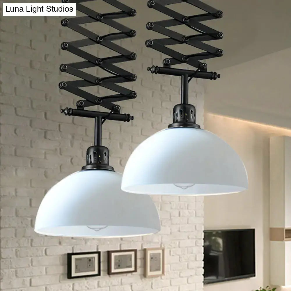 DecorBites™ Industrial Style 1 Bulb Metal Dome Ceiling Light - Extendable Pendant for Balcony - Black/White