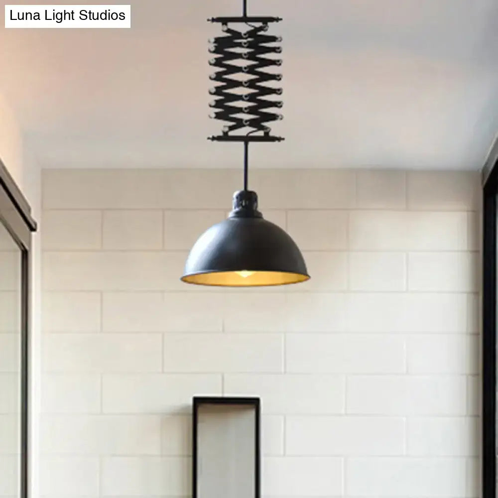 DecorBites™ Industrial Style 1 Bulb Metal Dome Ceiling Light - Extendable Pendant for Balcony - Black/White