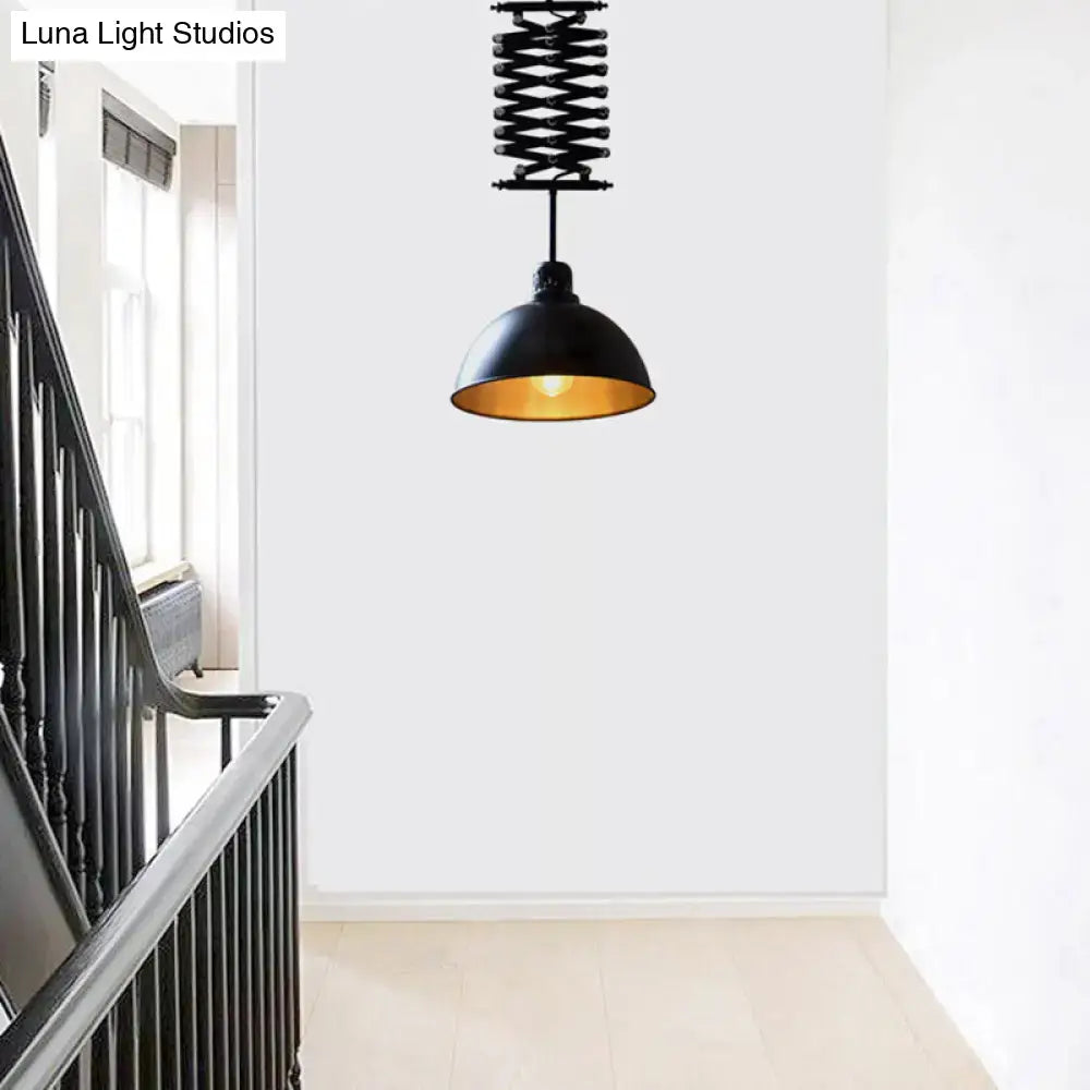 DecorBites™ Industrial Style 1 Bulb Metal Dome Ceiling Light - Extendable Pendant for Balcony - Black/White
