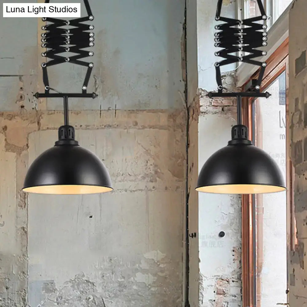 DecorBites™ Industrial Style 1 Bulb Metal Dome Ceiling Light - Extendable Pendant for Balcony - Black/White