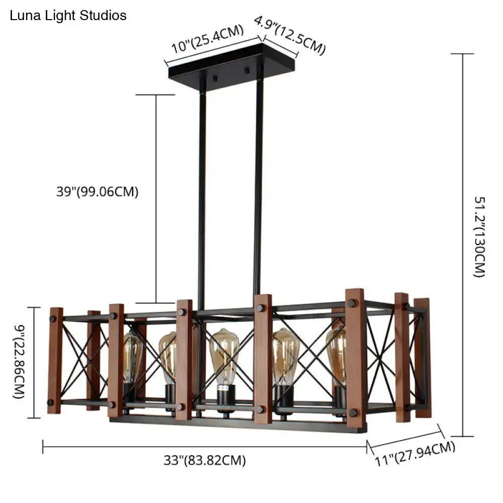 Industrial black wood 5-light island pendant – kitchen e26 e27 light
