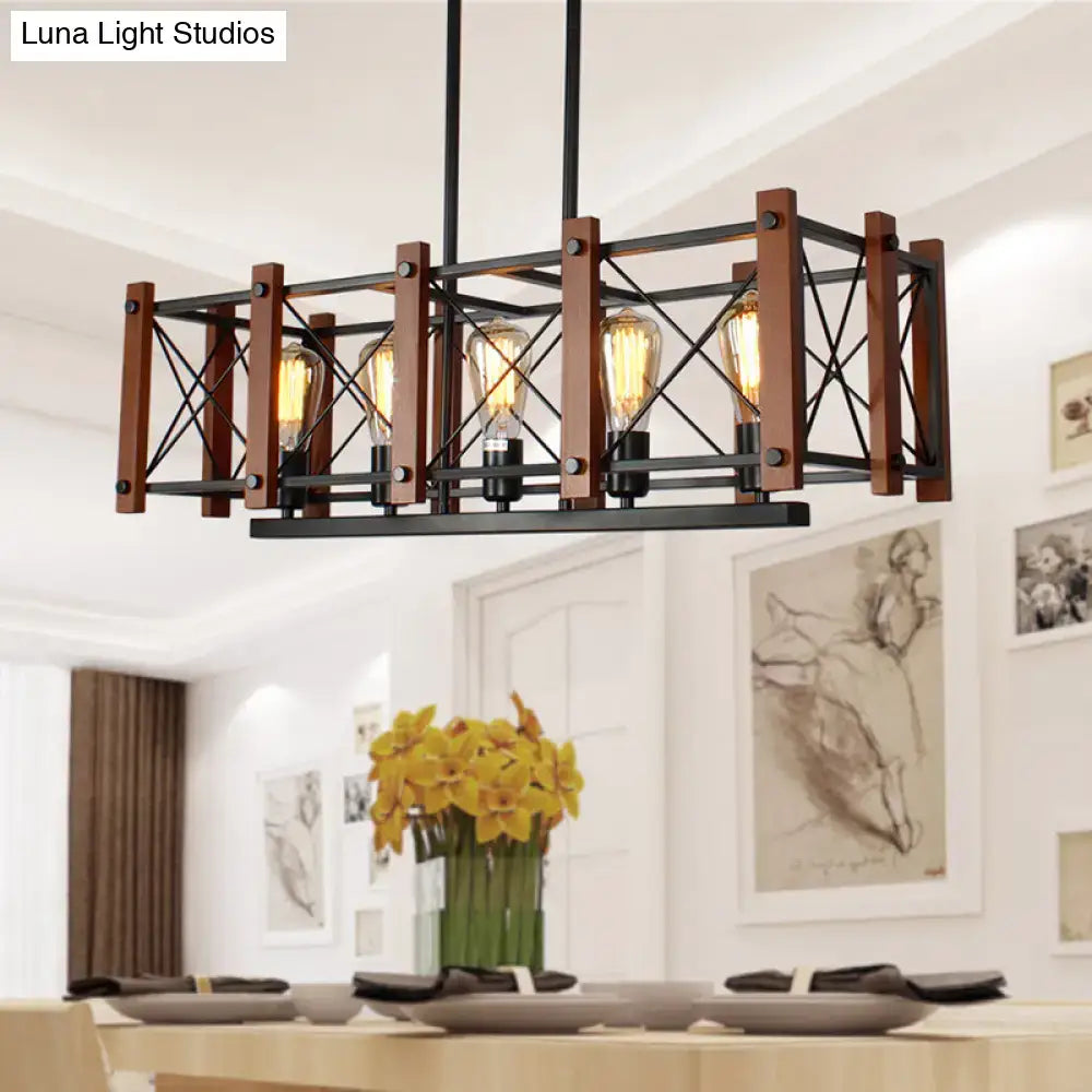 Industrial black wood 5-light island pendant – kitchen e26 e27 light