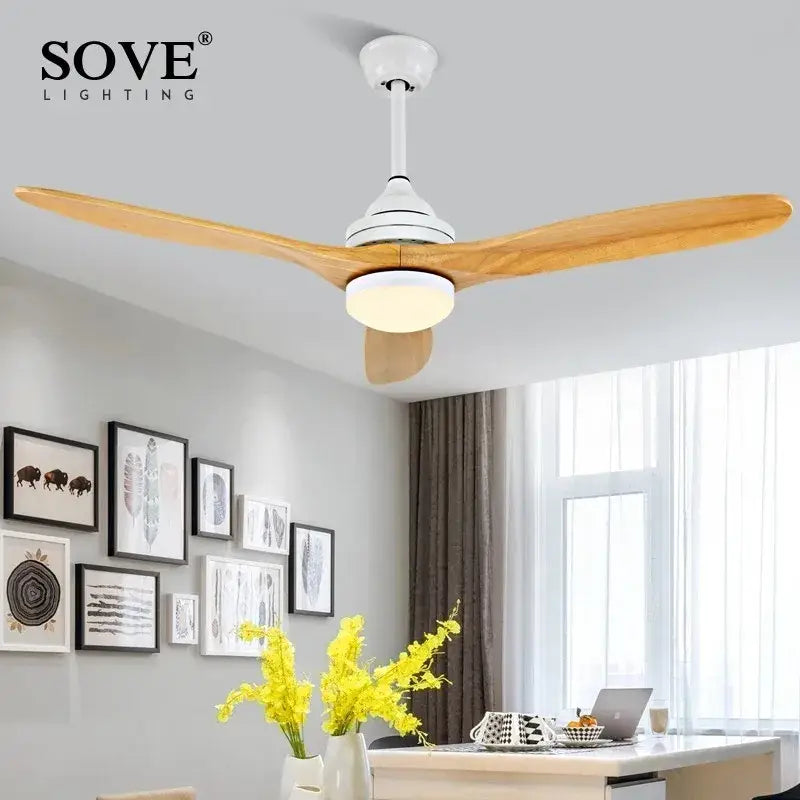 Industrial black wood ceiling fan living room remote control dc