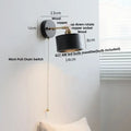 Industrial black wood led wall sconce with brass pull chain bedroom light
