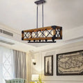 Industrial black wood rectangular island chandelier kitchen light