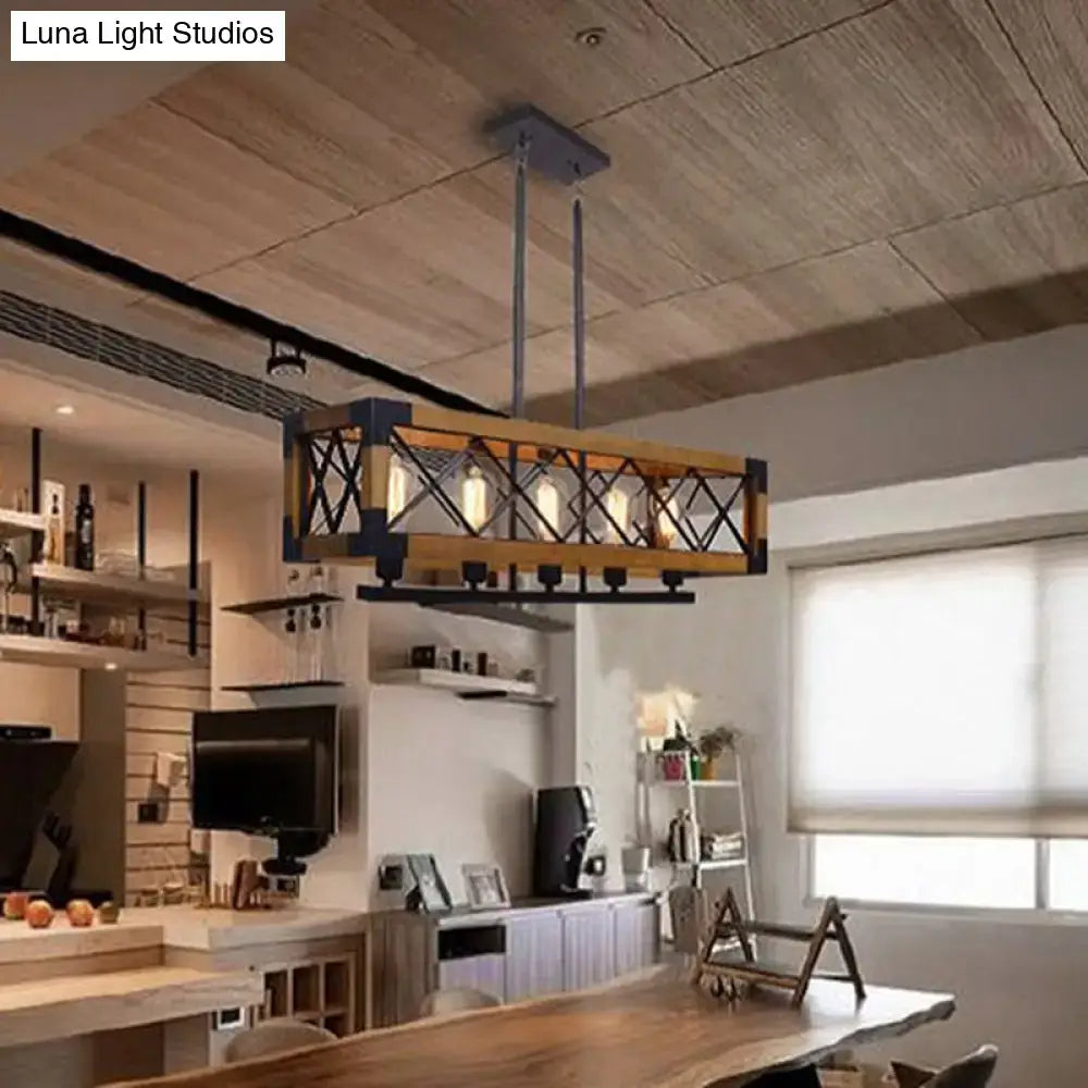 Industrial black wood rectangular island chandelier kitchen light