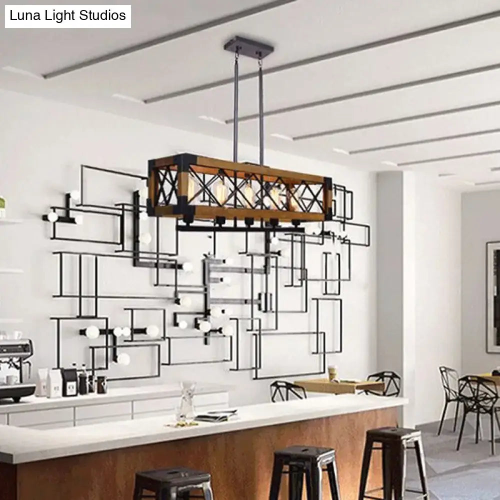 Industrial black wood rectangular island chandelier kitchen light