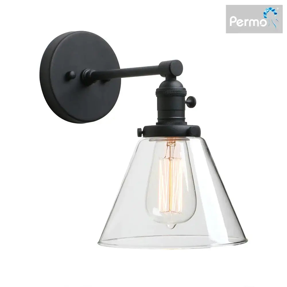 Industrial black wrought iron wall sconce – kitchen glass lamp