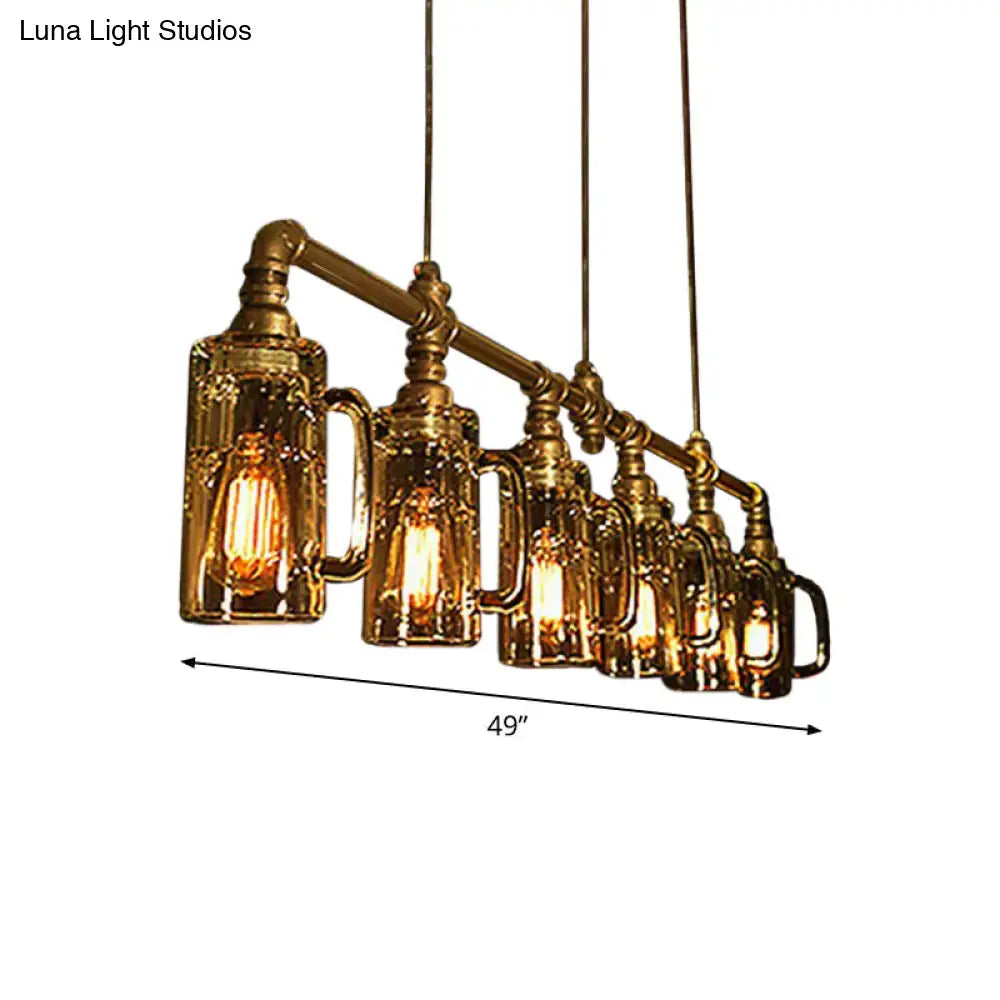 DecorBites™ Industrial Hanging Beer Mug Bar Light with Clear Glass and 6 Gold Bulbs