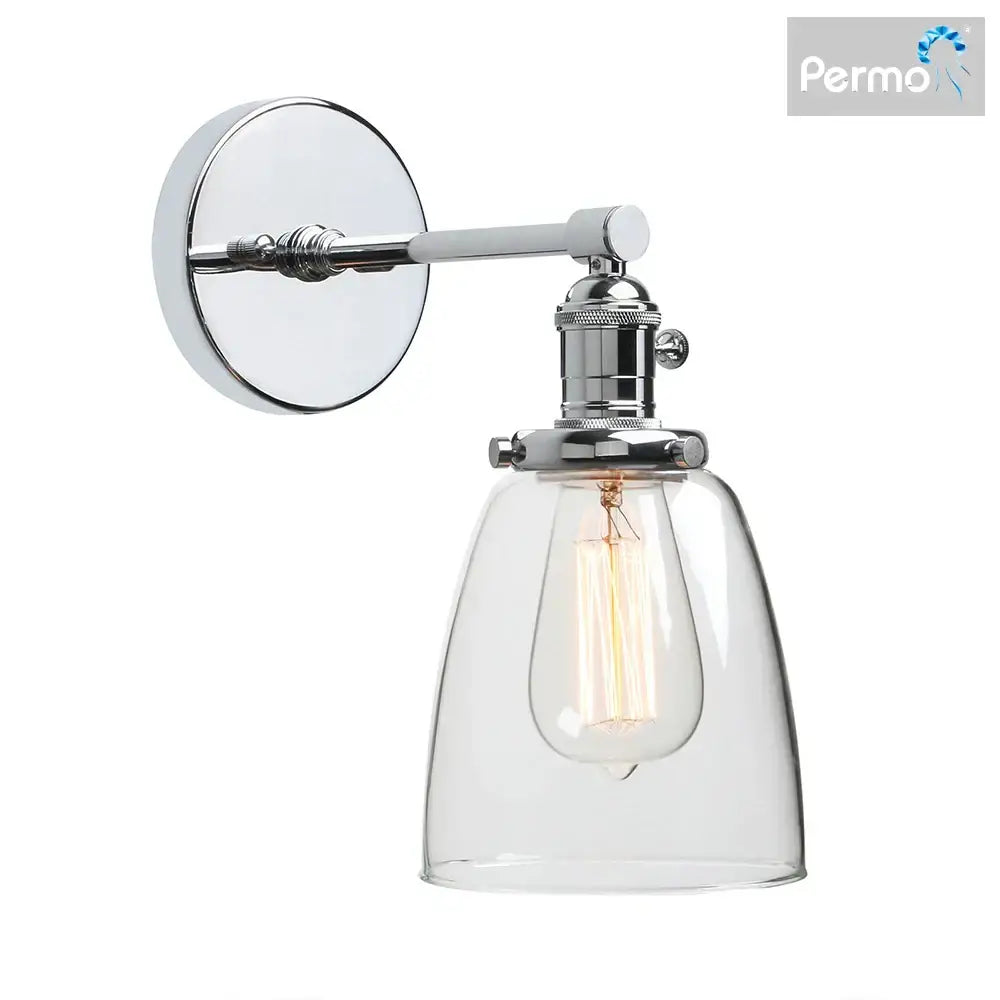 Industrial brass glass wall sconce light bedroom fixture