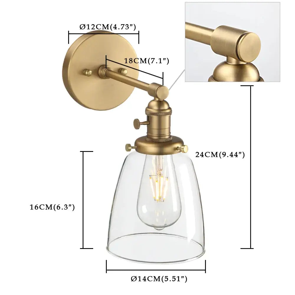 Industrial brass glass wall sconce light bedroom fixture