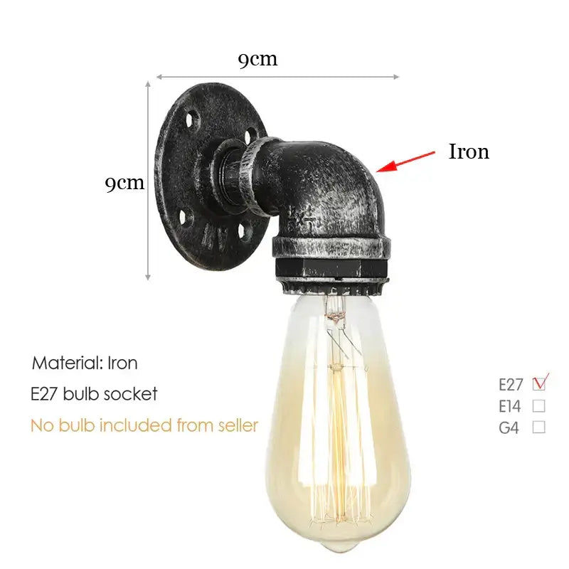 DecorBites™ Industrial Iron Pipe Wall Sconce for Bedroom, Cafe, and Restaurant