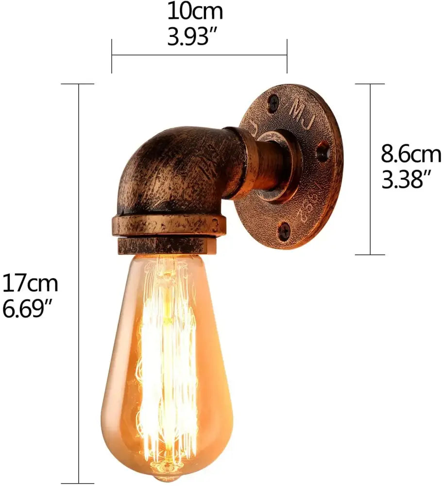Industrial bronze & black water pipe wall lamp bedroom sconce
