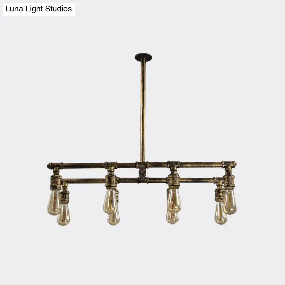 DecorBites™ 8-Light Bronze Island Lamp with Metallic Exposed Bulbs - Bedroom Hanging Light