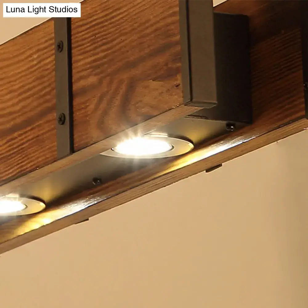 Industrial brown rectangular wooden island ceiling light kitchen