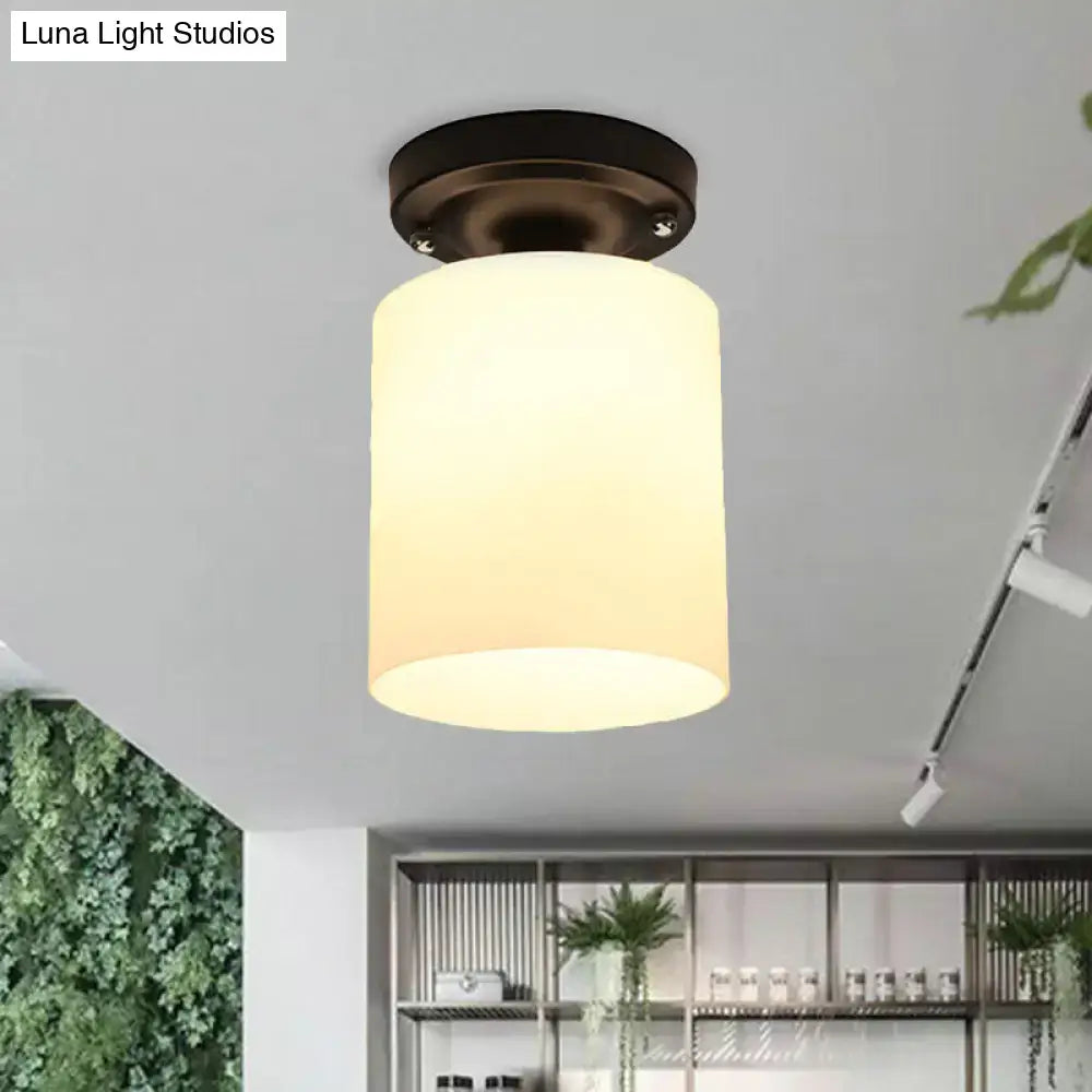 Industrial milky glass ceiling light bedroom bronze fixture