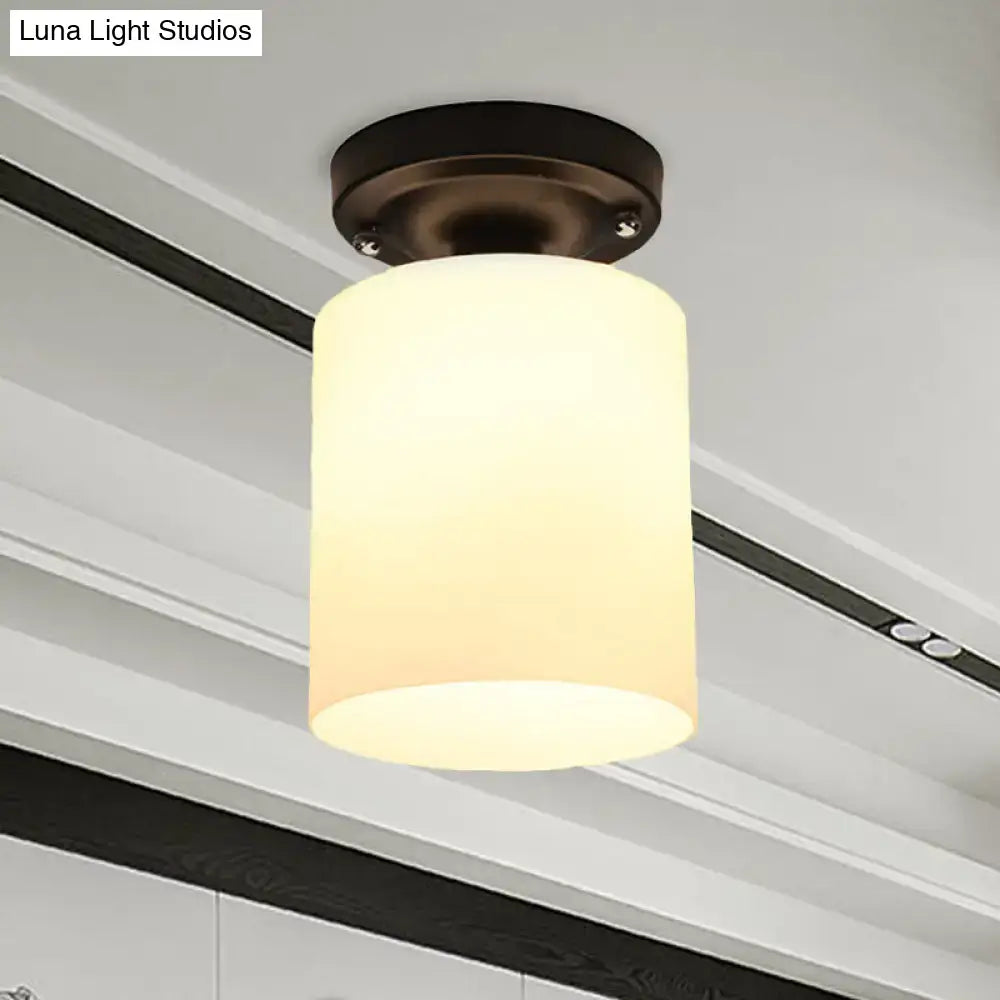 Industrial milky glass ceiling light bedroom bronze fixture