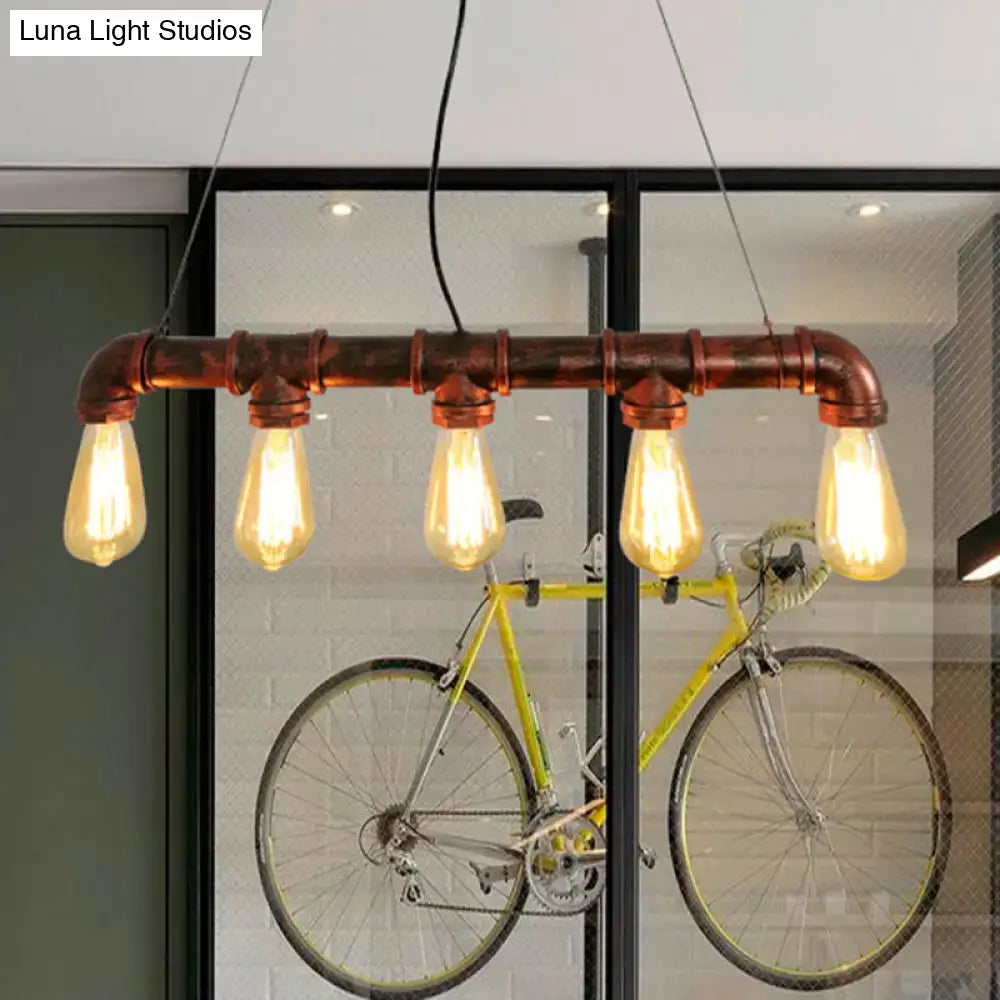 Industrial copper water pipe chandelier light fixture dining room