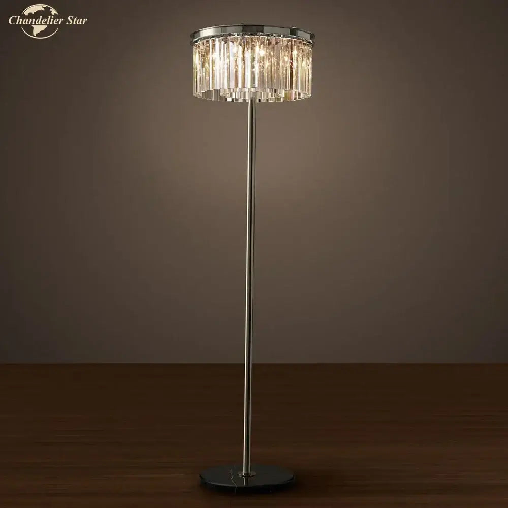 DecorBites™ Industrial Crystal LED Floor Lamp Chrome Black Metal Standing Light