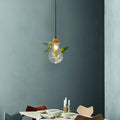 Industrial glass and wood pendant light kit with exposed bulb dining room