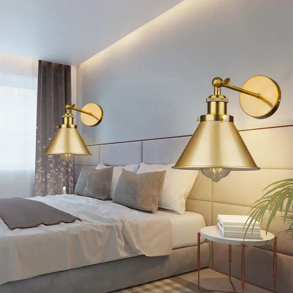 Industrial gold wall lamp bedroom brass sconce with adjustable arm