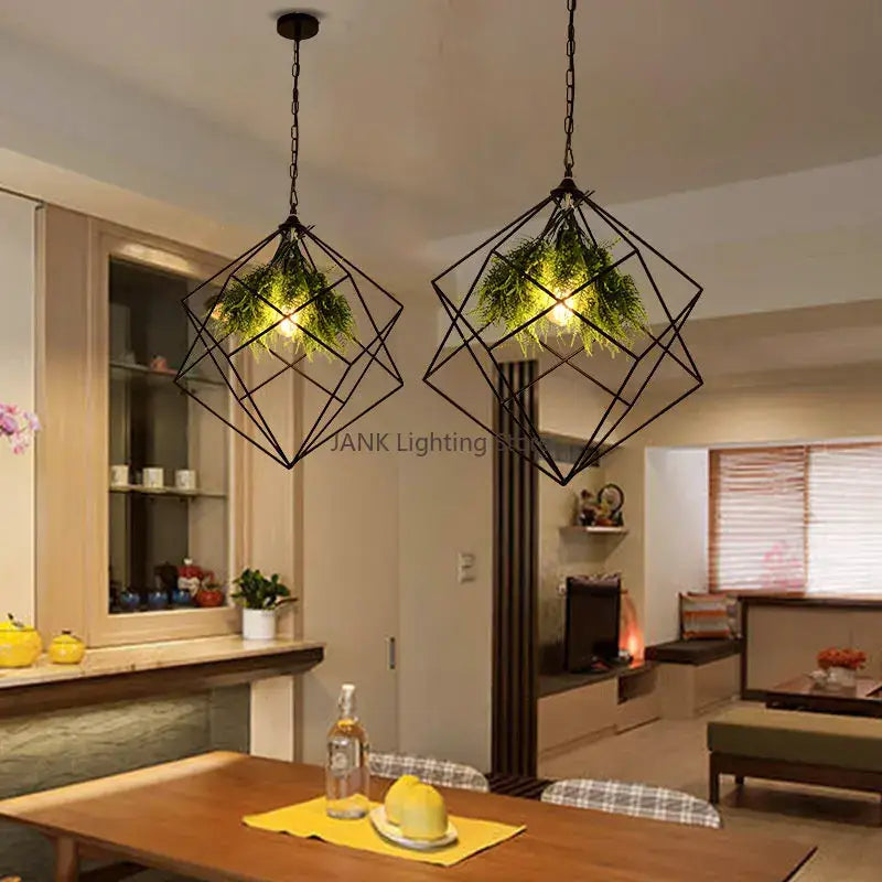 Industrial greenery chandelier black metal pendant light bar decor