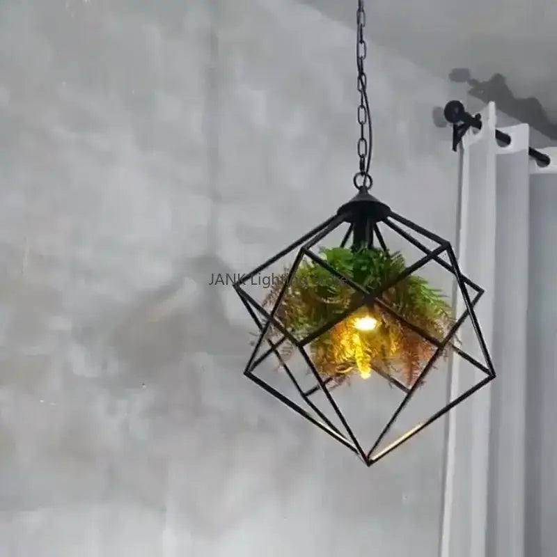 Industrial greenery chandelier black metal pendant light bar decor