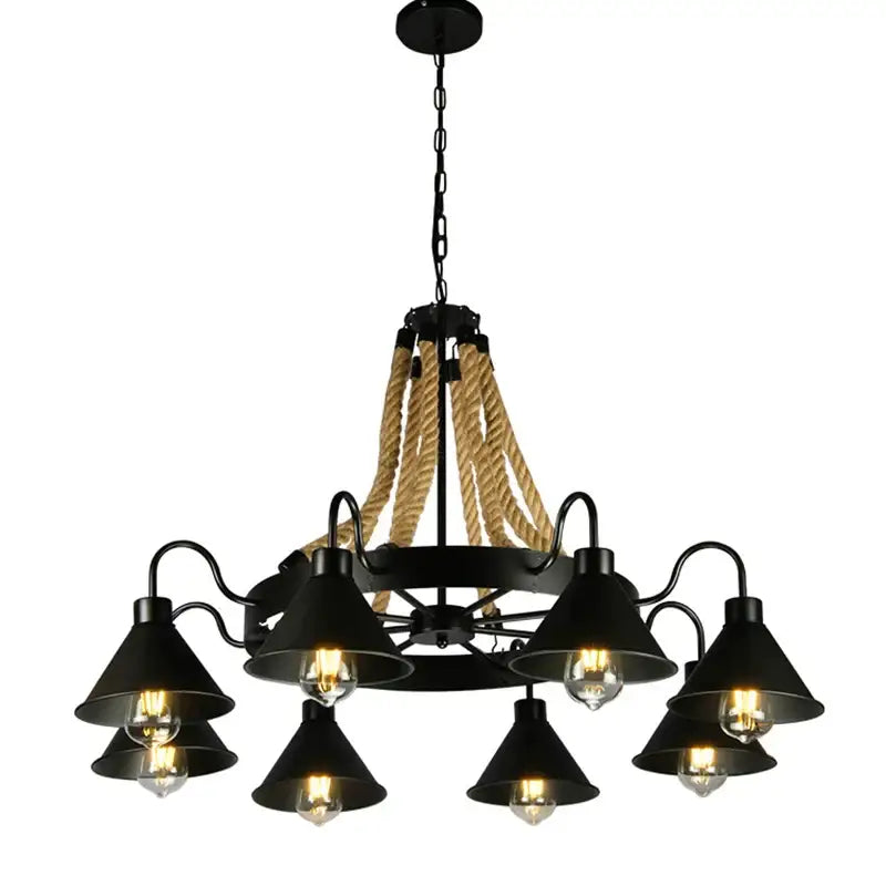 Industrial hemp rope pendant light dining room iron lampshade