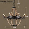 Industrial hemp rope pendant light dining room iron lampshade