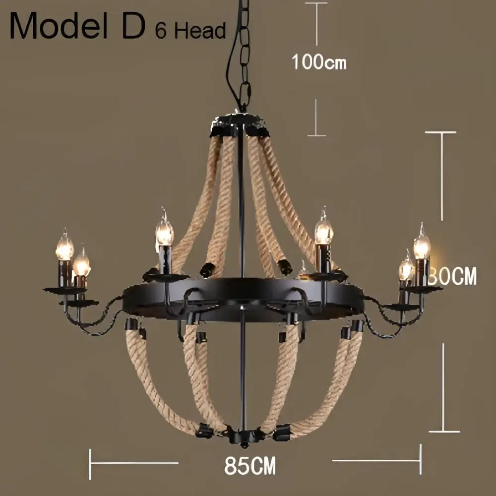 Industrial hemp rope pendant light dining room iron lampshade