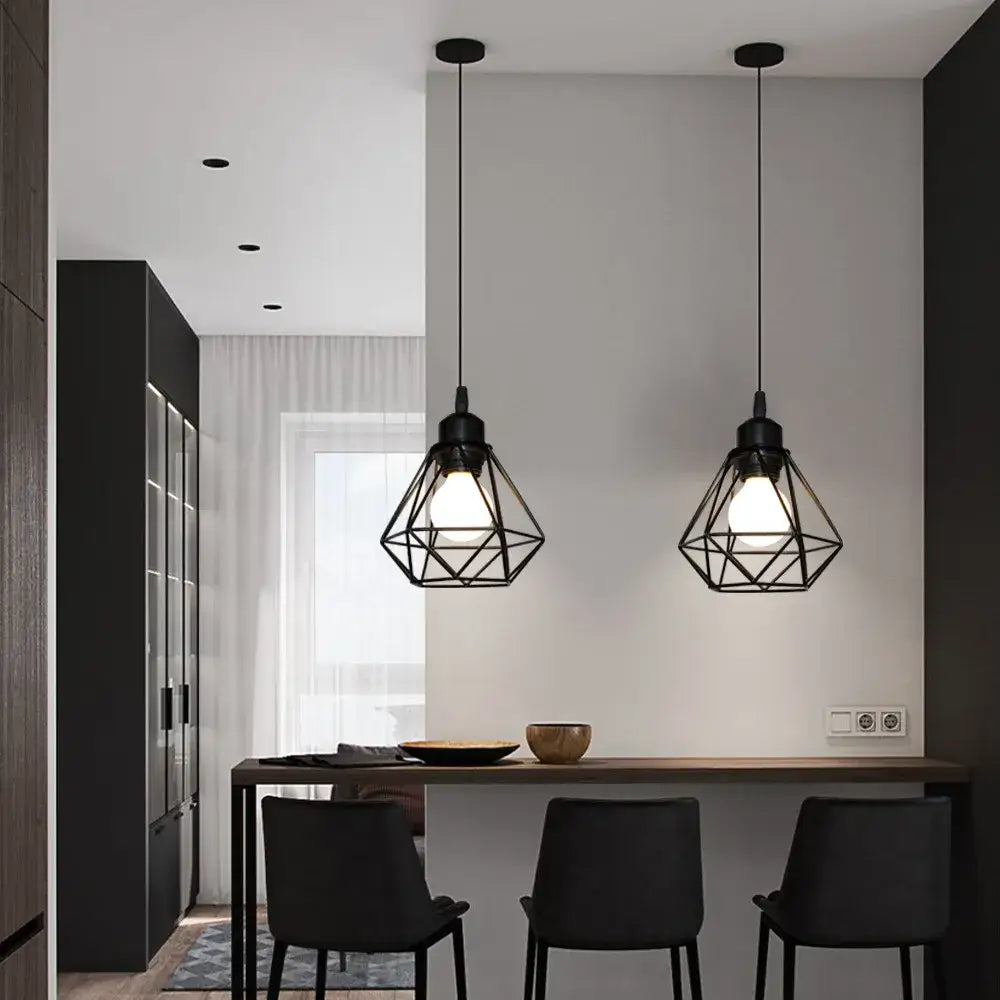 DecorBites™ Industrial Iron Cage Pyramid Pendant Lamp for Kitchen Bedroom Living Room