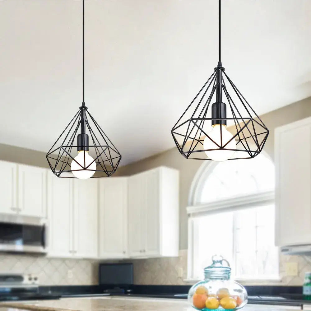 DecorBites™ Industrial Iron Cage Pyramid Pendant Lamp for Kitchen Bedroom Living Room