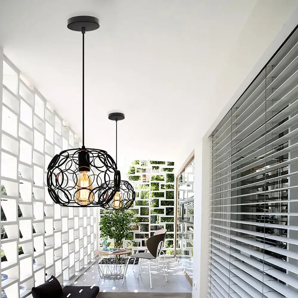DecorBites™ Industrial Iron Pendant Lights Modern Metal Cage E27 LED Hanging Lamp for Home & Restaurant