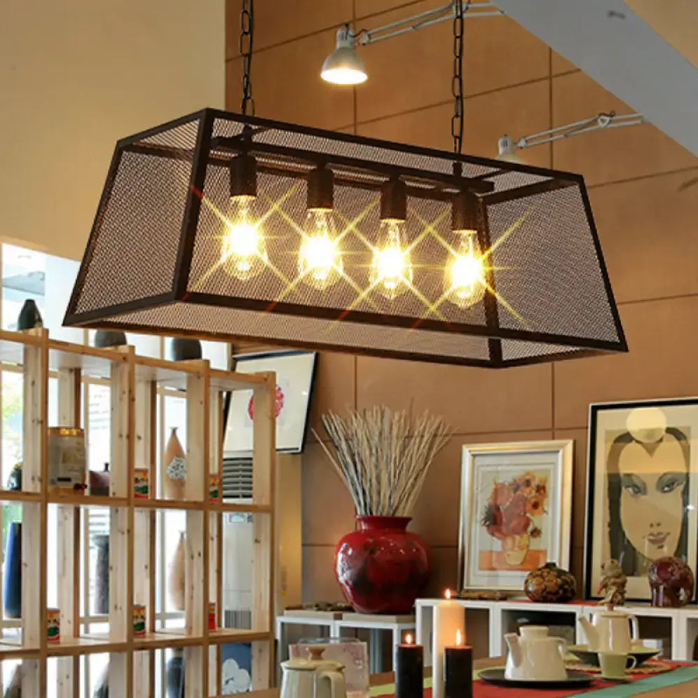 Industrial iron wire mesh island lamp – dining room 5-light pendant