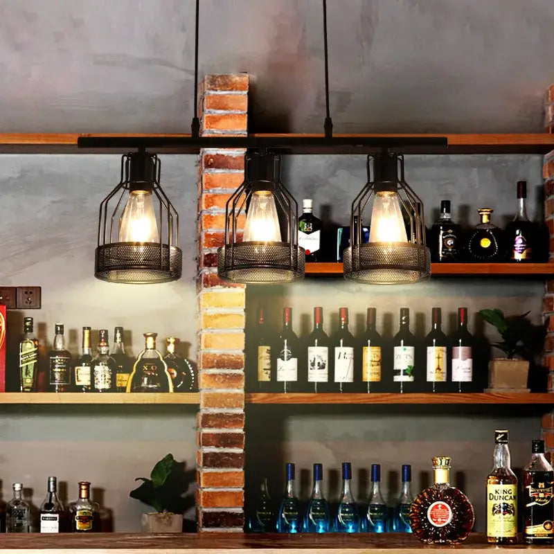 Industrial loft chandelier black mesh pendant light for dining room