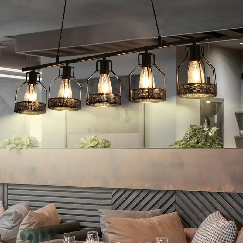 Industrial loft chandelier black mesh pendant light for dining room