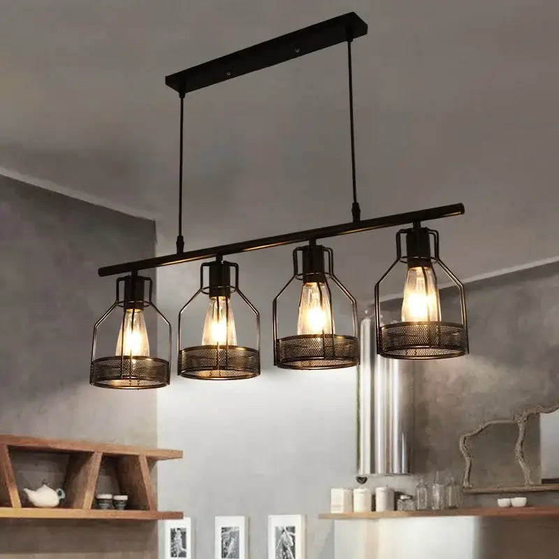 Industrial loft chandelier black mesh pendant light for dining room