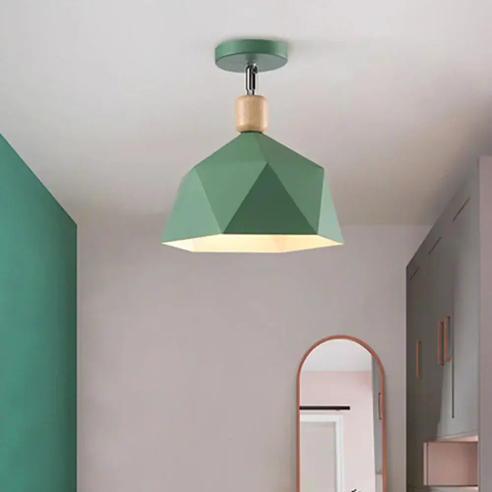Industrial loft green and wood pendant light kitchen ceiling lamp