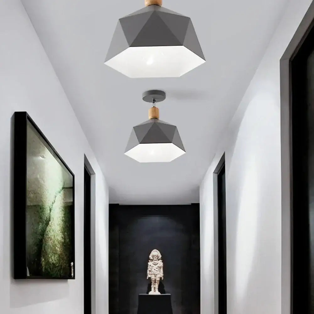 Industrial loft green and wood pendant light kitchen ceiling lamp